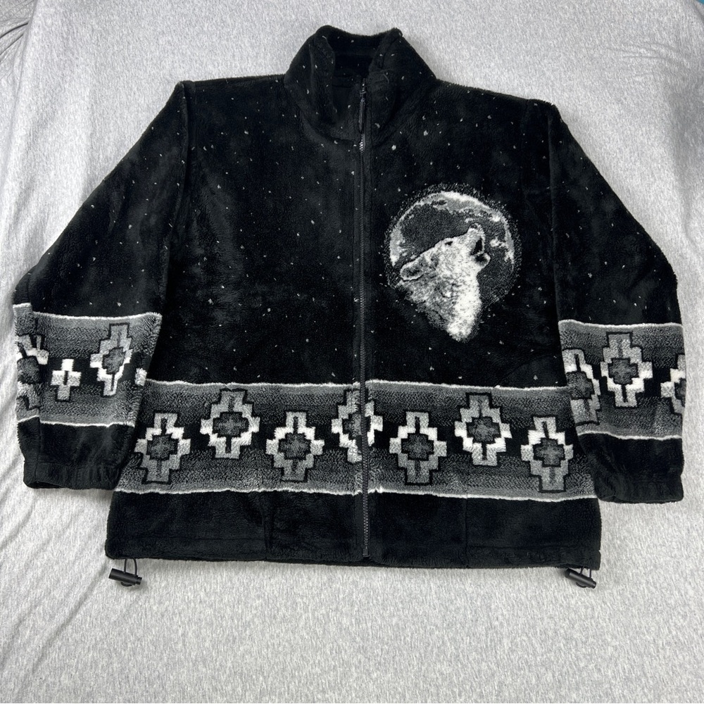 Vintage Wolf Fleece Coastlines Canada Fleece Full Zip Black Jacket Men's Size L